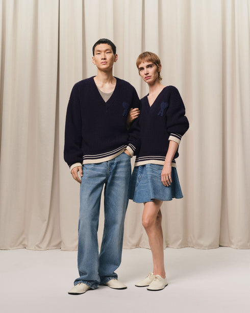 AMI PARIS Sweater in college ribs wool Unisex Apparel